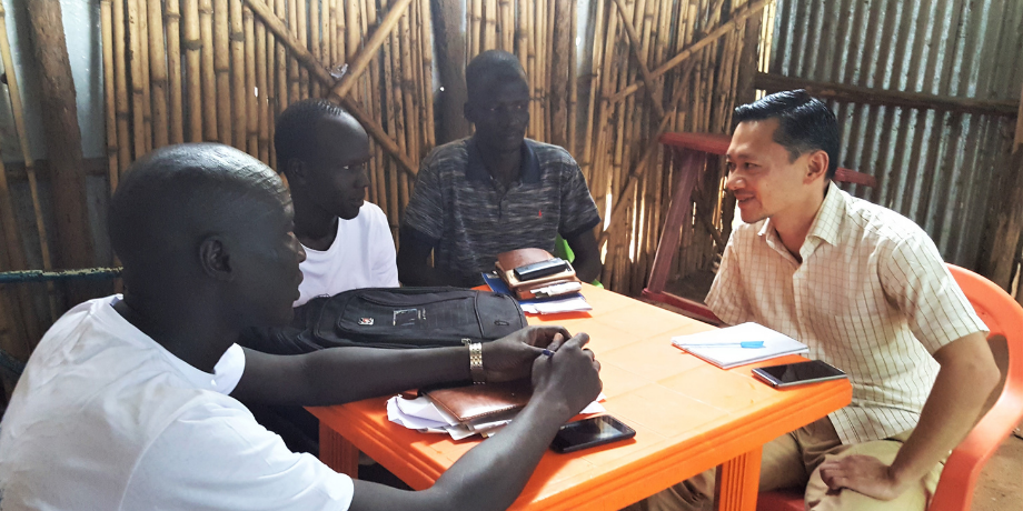 Kevin working with young refugees from South Sudan in the Ethiopian border region of Gambela (July 2018). Image supplied.