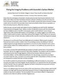 Fixing the integrity problems with Australia's carbon market Fixing the integrity problems with Australia's carbon market