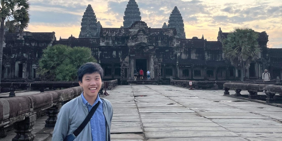 ANU Law student ambassador Andre Kwok outside Angkor Wat in Cambodia, an ASEAN party state. 