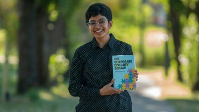 Dr Akshaya Kamalnath holds her book, 'The Corporate Diversity Jigsaw'
