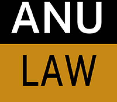 Black and gold University logo that reads 'ANU LAW'.