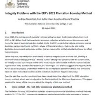 Integrity Problems with the ERF’s 2022 Plantation Forestry Method