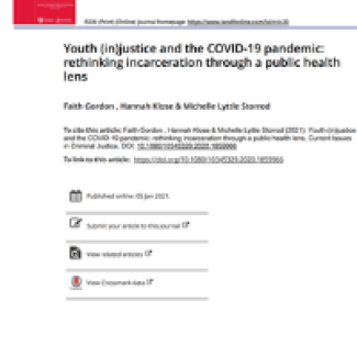 Youth (in)justice and the COVID-19 pandemic: rethinking incarceration through a public health lens