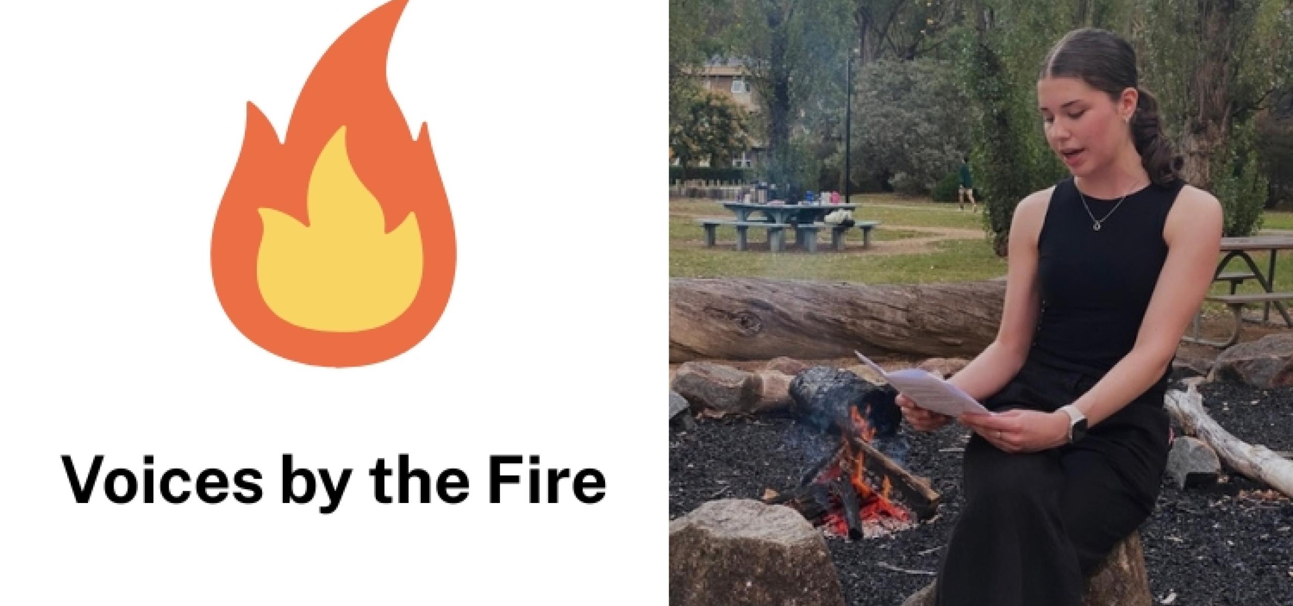 Cassidy Pole speaking next to the Fire Pit